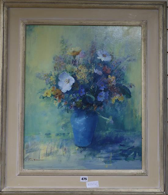 Tina Barnes, oil on board, still life of flowers in a vase, signed, 61 x 49cm